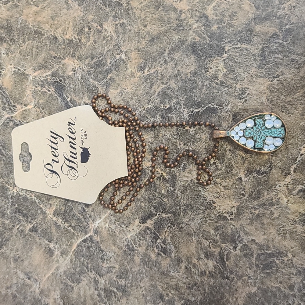 Pretty Hunter Cross Tear Drop Necklace